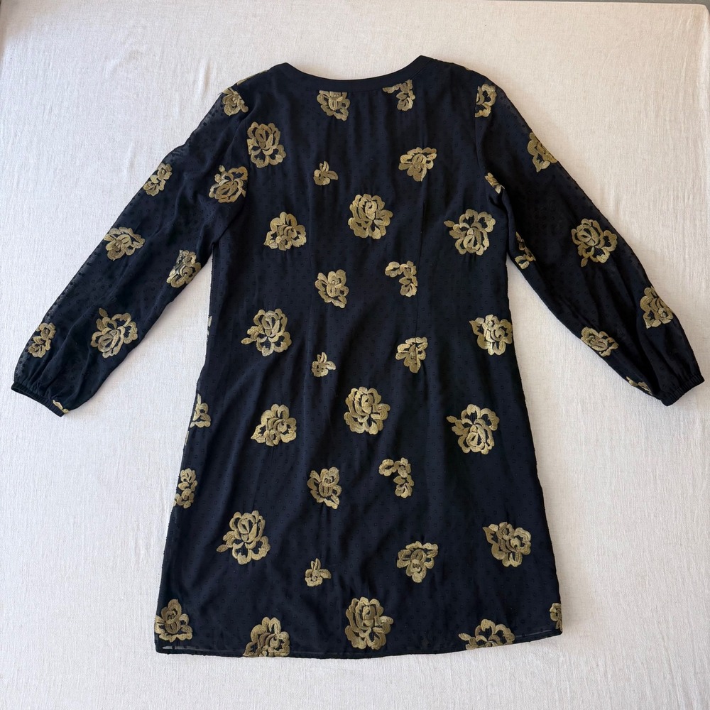 Cabi Dress Womens Medium Black Gold Floral Embroidered Shift Mini - Picture 3 of 10
